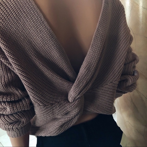 🎁 1 LEFT! Mauve Twist Back Cozy Knit Sweater - Picture 3 of 5